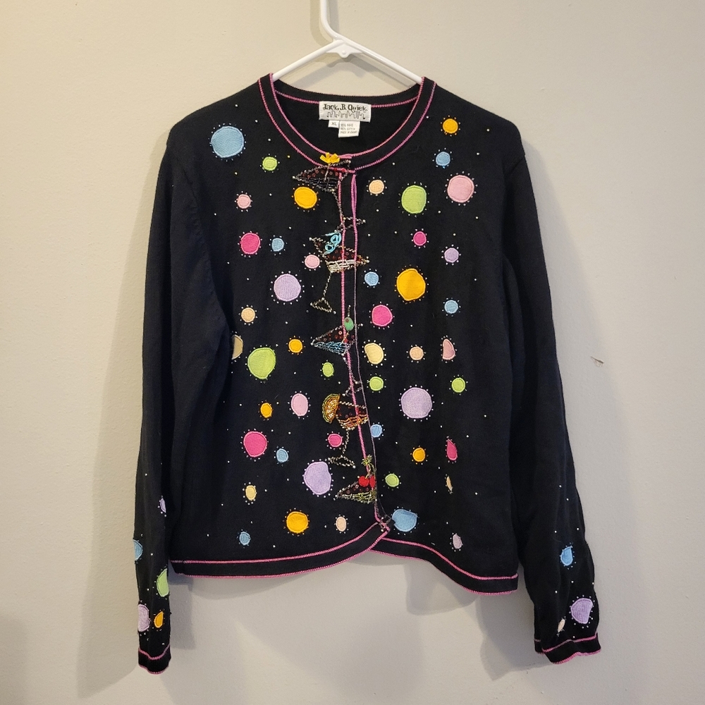 Jack be quick pink/ black cocktail beaded sweater XL